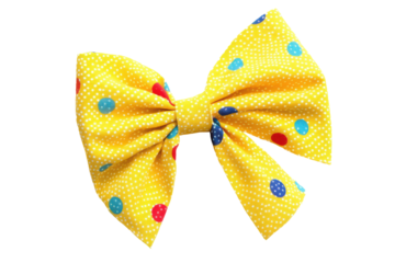 Yellow polka dot bow tie isolated on transparent background. Colorful dotted yellow bow isolated on white background.