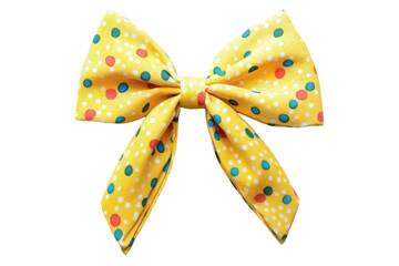 Yellow polka dot bow tie isolated on transparent background. Colorful dotted yellow bow isolated on white background.