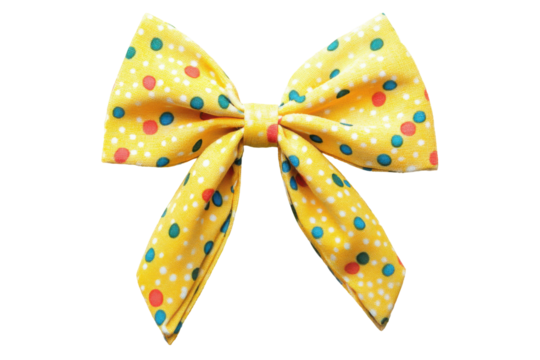 Yellow polka dot bow tie isolated on transparent background. Colorful dotted yellow bow isolated on white background. - Powered by Adobe