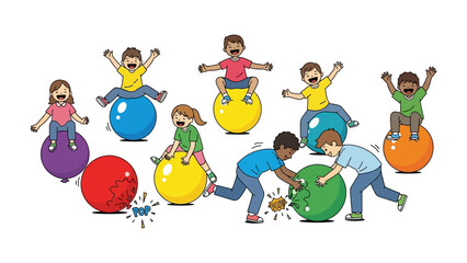 Joyful Ball Fun: A vibrant illustration showcasing children enthusiastically playing with colorful balls, a scene filled with happiness and excitement.