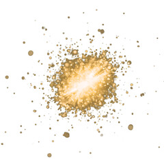 Shiny gold light explosion digital art with glowing dust and sparks