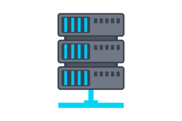 Three stacked server racks with blue accents, isolated on transparent background