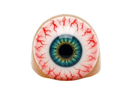 Intense Bloodshot Eyeball with Green Iris Isolated on White Background - Vision, Health, Medical, and Halloween Concepts - Powered by Adobe