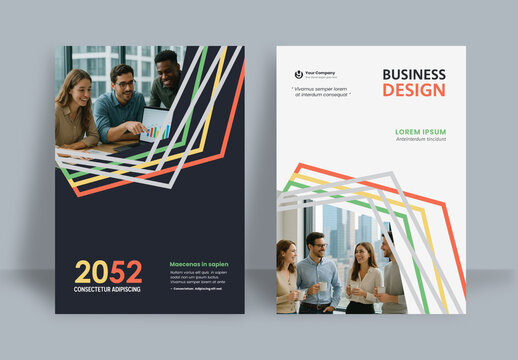 Business Report Cover Template &ndash; Colorful  Geometric Layout (A4)	
