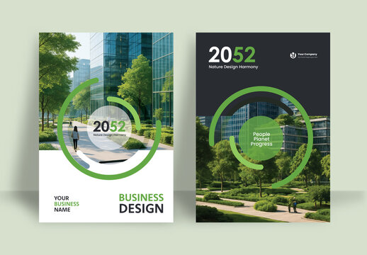 Business Report Cover Template &ndash; Green and White Geometric Layout (A4)	
