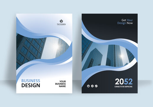 Business Report Cover Template &ndash;  Blue and White Geometric Layout (A4)	
