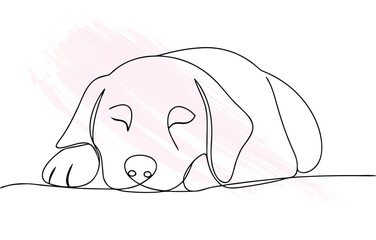 A minimalist single line drawing a sleeping dog with  brush strokes animal