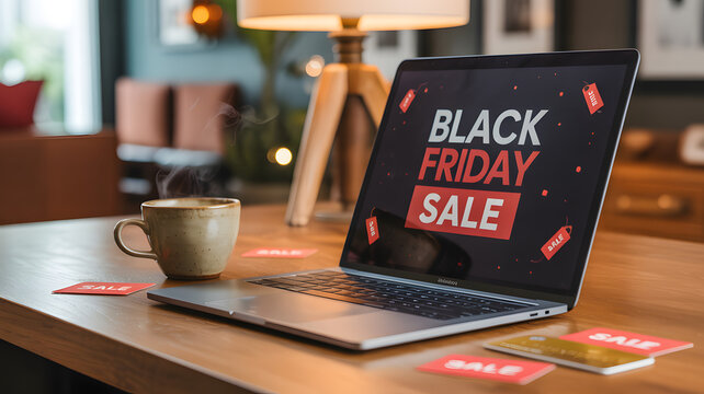 Snag Black Friday deals online now from your laptop, complete with cozy coffee break, and credit cards ready for savings on everything you need