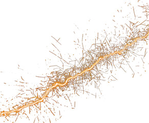 Neural path PNG glowing golden light pattern on white background