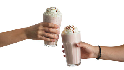 Cheers: A moment of sharing two milkshakes. Isolated on transparent background, png
