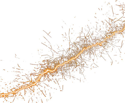 Neural path PNG glowing golden light pattern on white background
