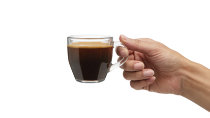hand holding cup of hot coffee. Isolated on transparent background, png