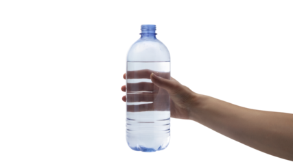 hand holding refreshing bottle of water. Isolated on transparent background, png