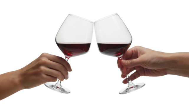 wine glasses clinking in celebration. Isolated on transparent background, png