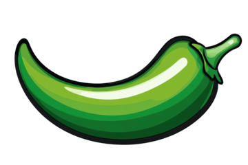 Single green jalapeno pepper isolated on transparent background. Green jalapeno pepper isolated on white background.