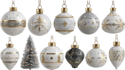 Vibrant assortment of modern christmas ornaments in red silver and teal tones isolated on transparent background high resolution png design perfect for festive decor and holiday projects
