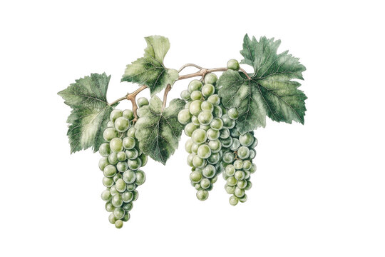 Bunches of green grapes hanging from a vine isolated on transparent background. Green wine grapes isolated on white background. - Powered by Adobe
