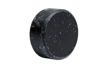 Single dark grey round hockey puck isolated on transparent background. Hockey puck isolated on white background.