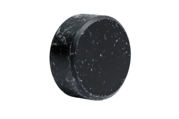 Single dark grey round hockey puck isolated on transparent background. Hockey puck isolated on white background.