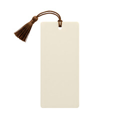Minimalist blank bookmark with elegant brown tassel. Perfect for mockups, branding, crafts, or stationery design. Isolated on white or transparent background. PNG format.