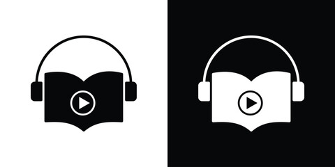 Audiobook icon black silhouette pack. black and white icons