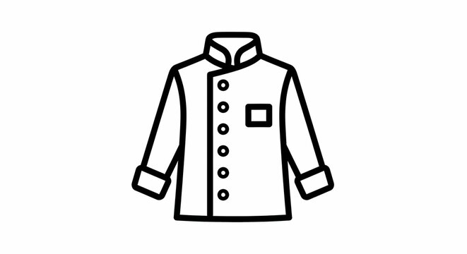 Outline illustration of classic white chef jacket with button details and collar, perfect for culinary uniform design and restaurant branding