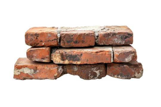 Stack of old weathered bricks isolated on transparent background. Old bricks isolated on white background. - Powered by Adobe
