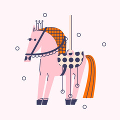 A cute little Christmas toy horse or pony. Vector holiday illustration, card, print, design element.
