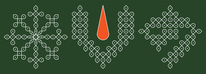 Set of lord vishnu sanku chakra namam pulli kolam. editable home decor patterns.