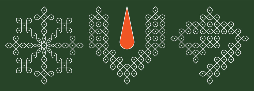 Set of lord vishnu sanku chakra namam pulli kolam. editable home decor patterns.