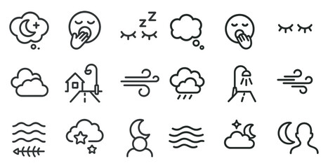 Obraz premium Weather outline icons set – linear, line, cloud and atmosphere symbols