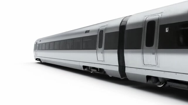 Sleek, modern, silver high-speed train carriage with dark windows against a white background