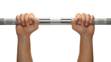 hands gripping a barbell ready for weightlifting. Isolated on transparent background, png