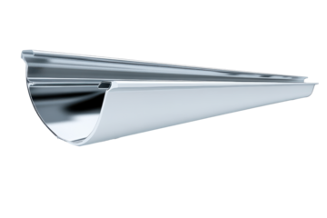 Shiny metal gutter section isolated on transparent background. Rain gutter section isolated on white background.