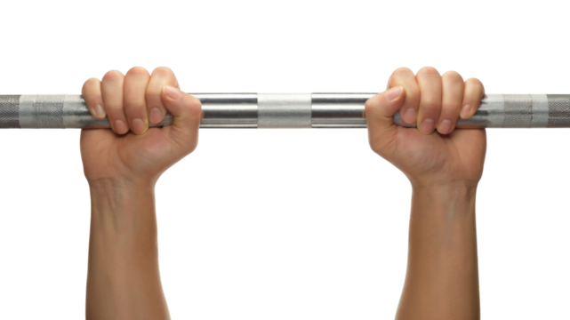 hands gripping a barbell ready for weightlifting. Isolated on transparent background, png
