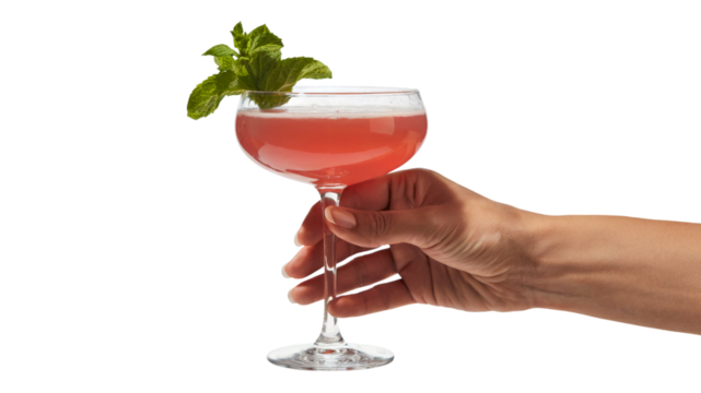 hand holding cocktail drink in glass. Isolated on transparent background, png - Powered by Adobe