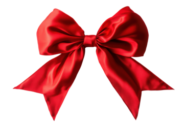 Elegant red satin bow isolated on transparent background. Red bow and crossed ribbons isolated on white background.