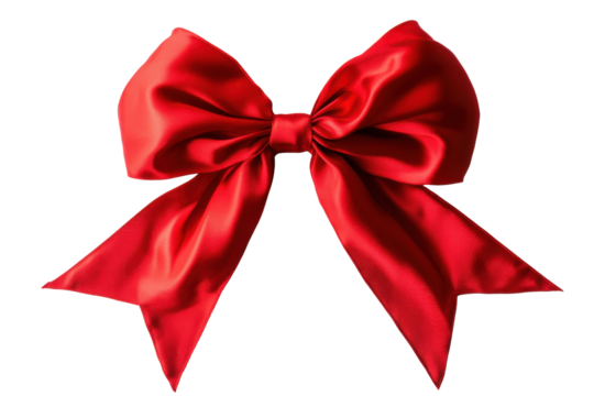 Elegant red satin bow isolated on transparent background. Red bow and crossed ribbons isolated on white background.