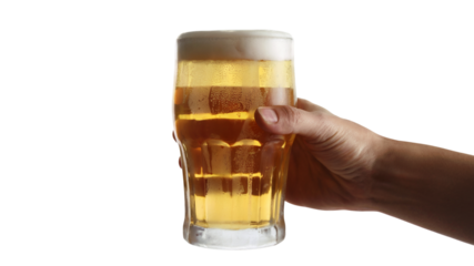 hand holding glass of beer. Isolated on transparent background, png