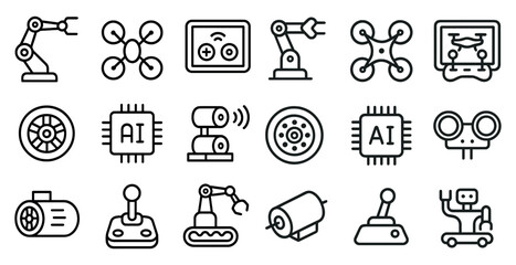 Naklejka premium Robotics and ai icons set – outline, linear, automation and tech symbols