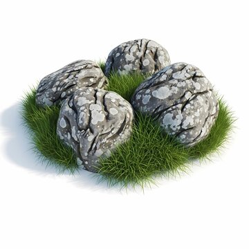Lithops Living Stones Succulent Plants on Grass Isolated on White Background