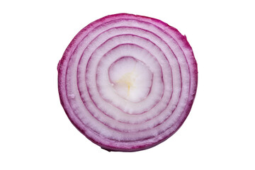 Sliced red onions isolated on transparent background. Red onion cut in half isolated on white background.
