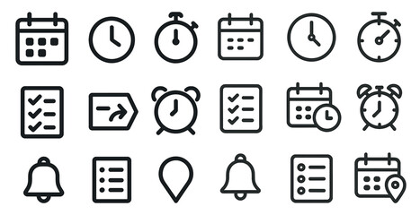 Time management line icons set – clocks, calendars, schedule planning tools