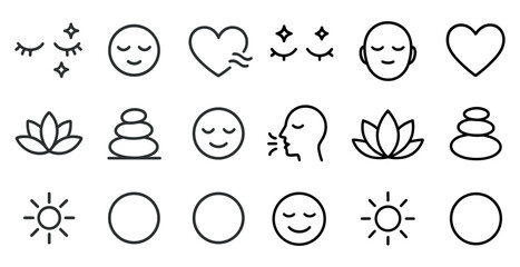 Fototapeta premium Wellness and relaxation outline icons set – calm, peaceful, meditation symbols