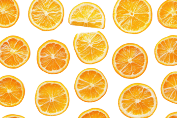 Seamless pattern of dried orange slices isolated on transparent background.