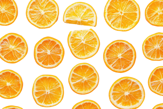 Seamless pattern of dried orange slices isolated on transparent background.