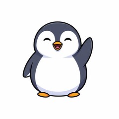 Fototapeta premium Cute Cartoon Penguin Waving Hello Adorable Antarctic Bird Illustration
