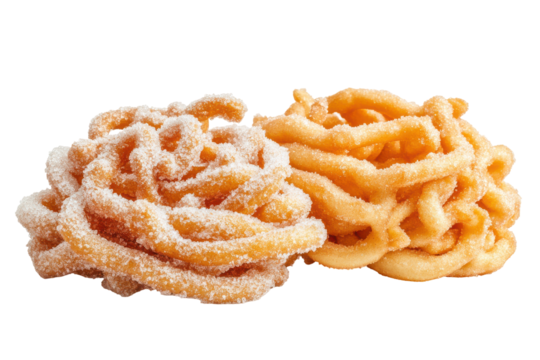 Sugar coated funnel cakes isolated on transparent background. Set of sugar coated funnel cakes isolated on white background.