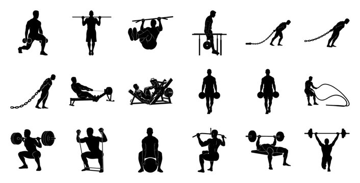 Fitness exercise silhouettes workout strength training