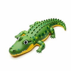 Obraz premium Colorful realistic green plastic toy crocodile with smiling face and detailed texture, popular kids' plaything for imaginative play